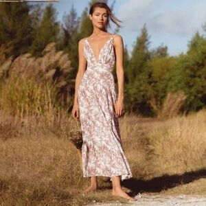 Cousin The Label Naxos Dress Peplum Tropical Maxi NWT S